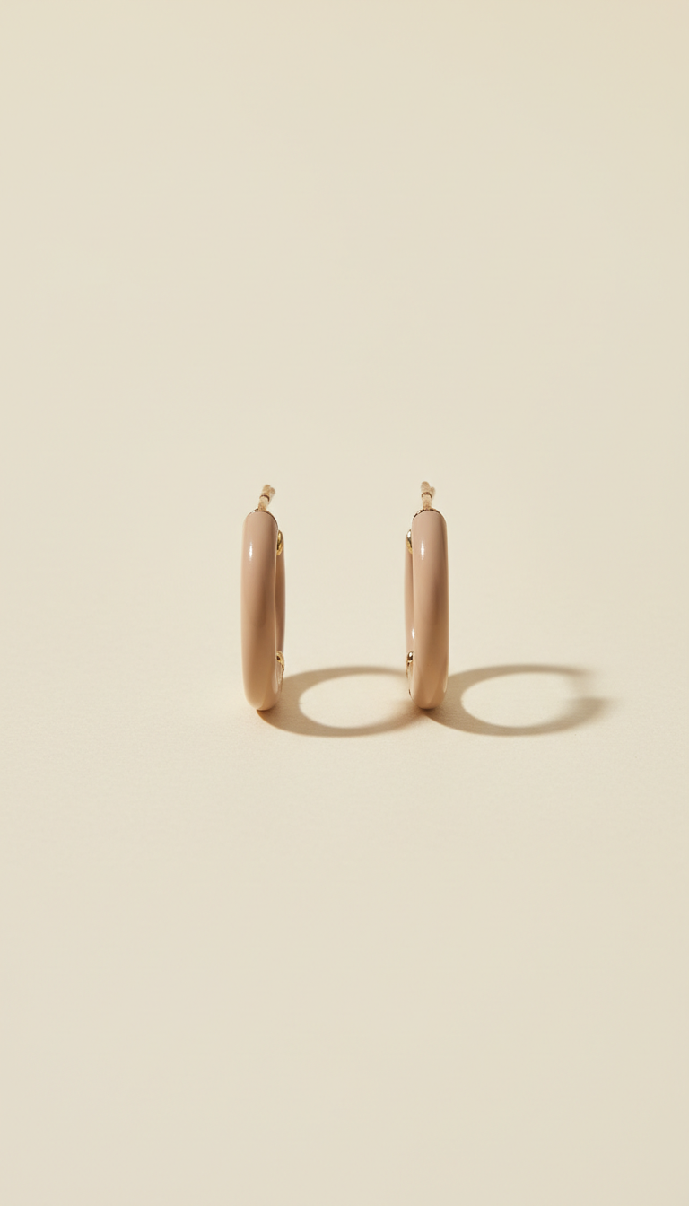 Beige Enamel Petite Hoop Earrings