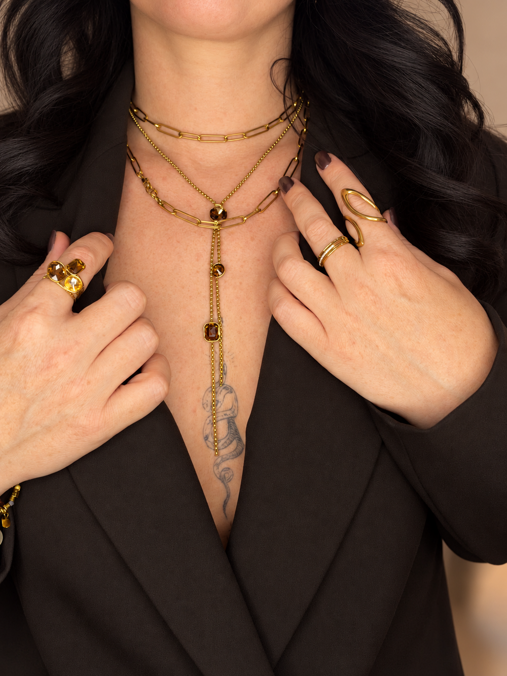 Layered golden necklaces